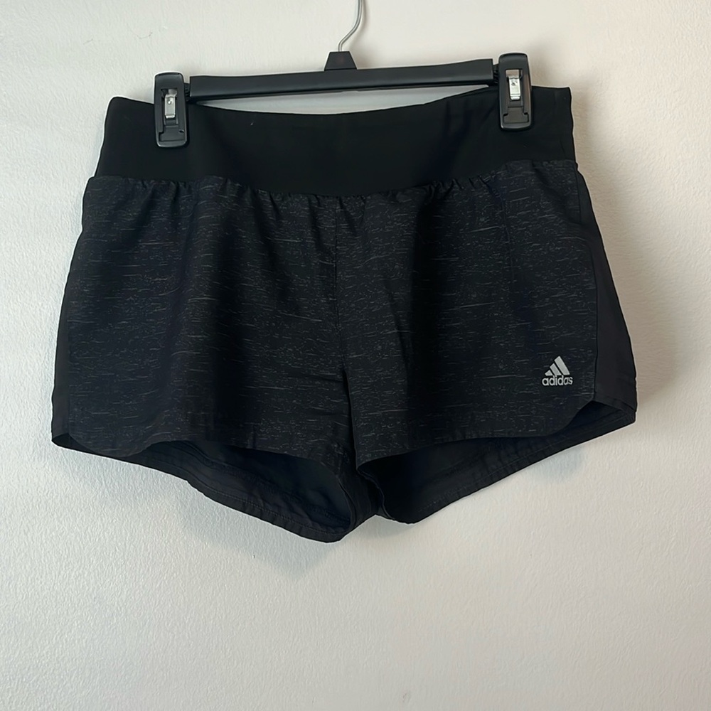 Adidas athletic shorts with subtle pattern and built in lining (see picture)